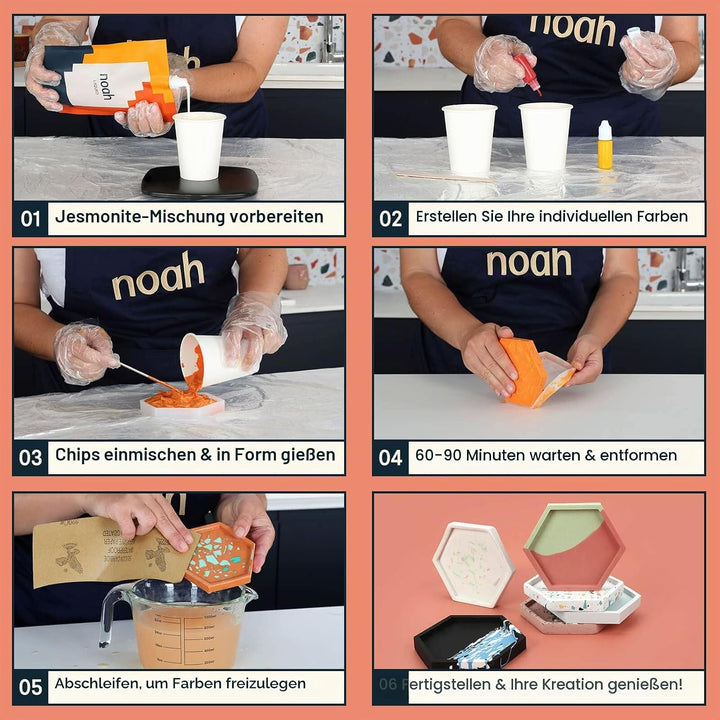 noah Jesmonite &amp; Terrazzo Starterkit - Enthält Silikonformen, Farben, Handschuhe, Schleifpapier, Bec