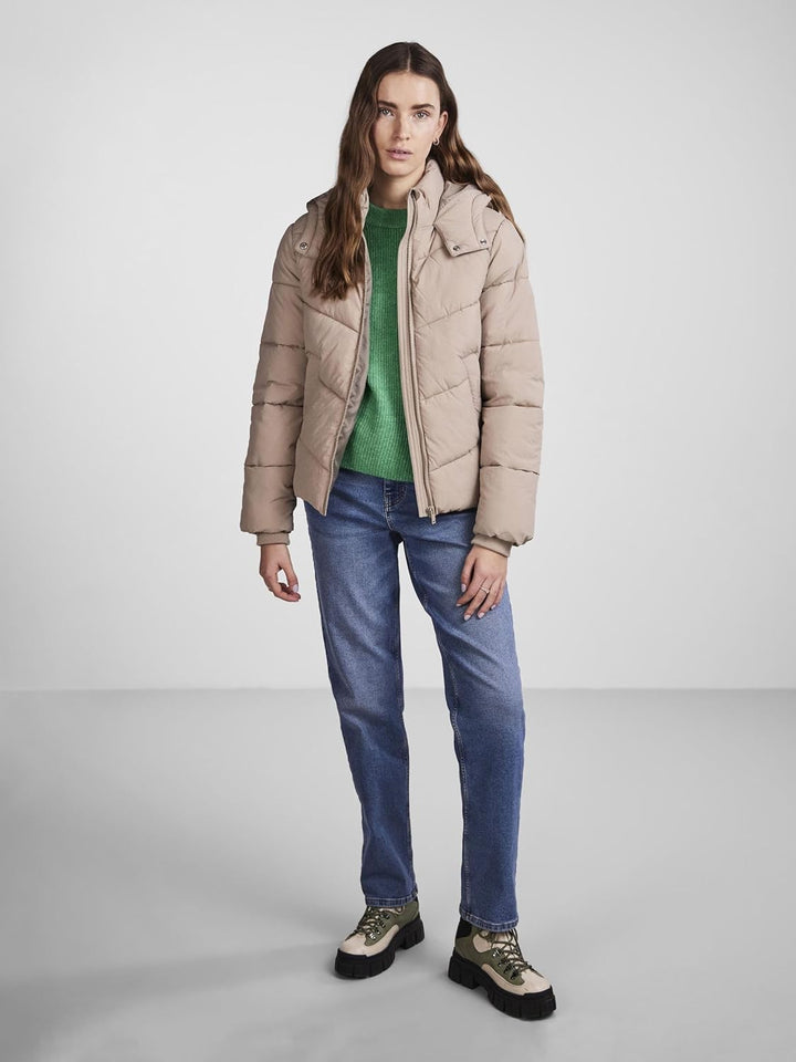 PIECES Short Puffer Jacket S Silver Mink, S Silver Mink