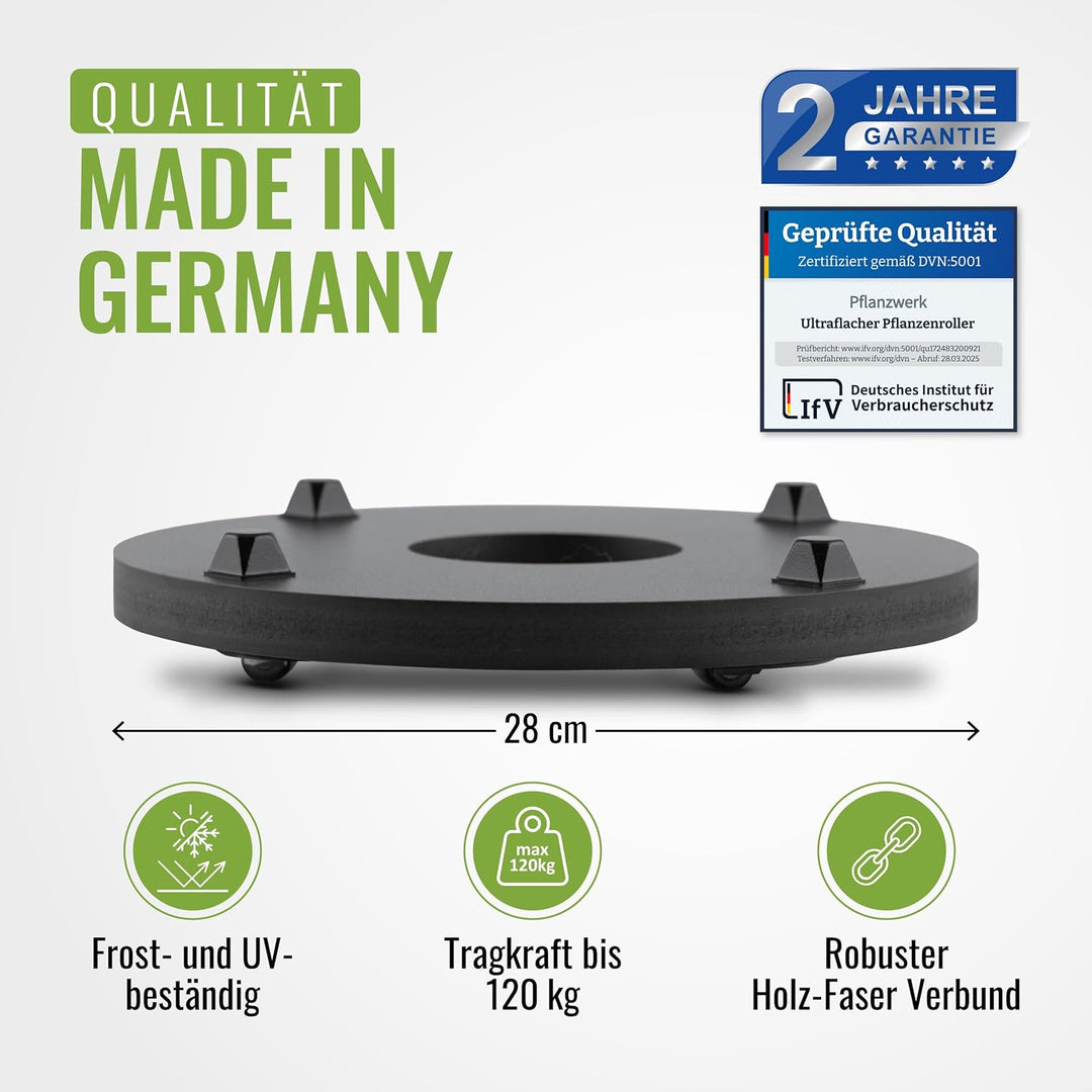 Pflanzwerk® Pflanzkübel Untersetzer *ULTRAFLACHER DESIGNER PFLANZENROLLER* Ø28cm für alle Blumentöpf