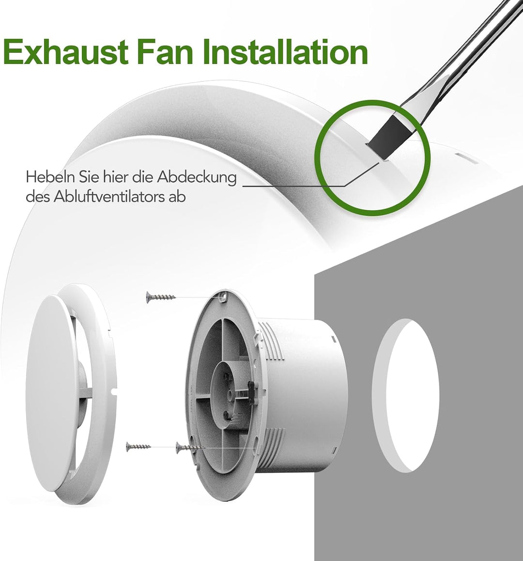 Badlüfter 100mm, 12W Leiser Abluftventilator, 130m³/h Starker Lüftung Wandventilator, Geräuscharme B