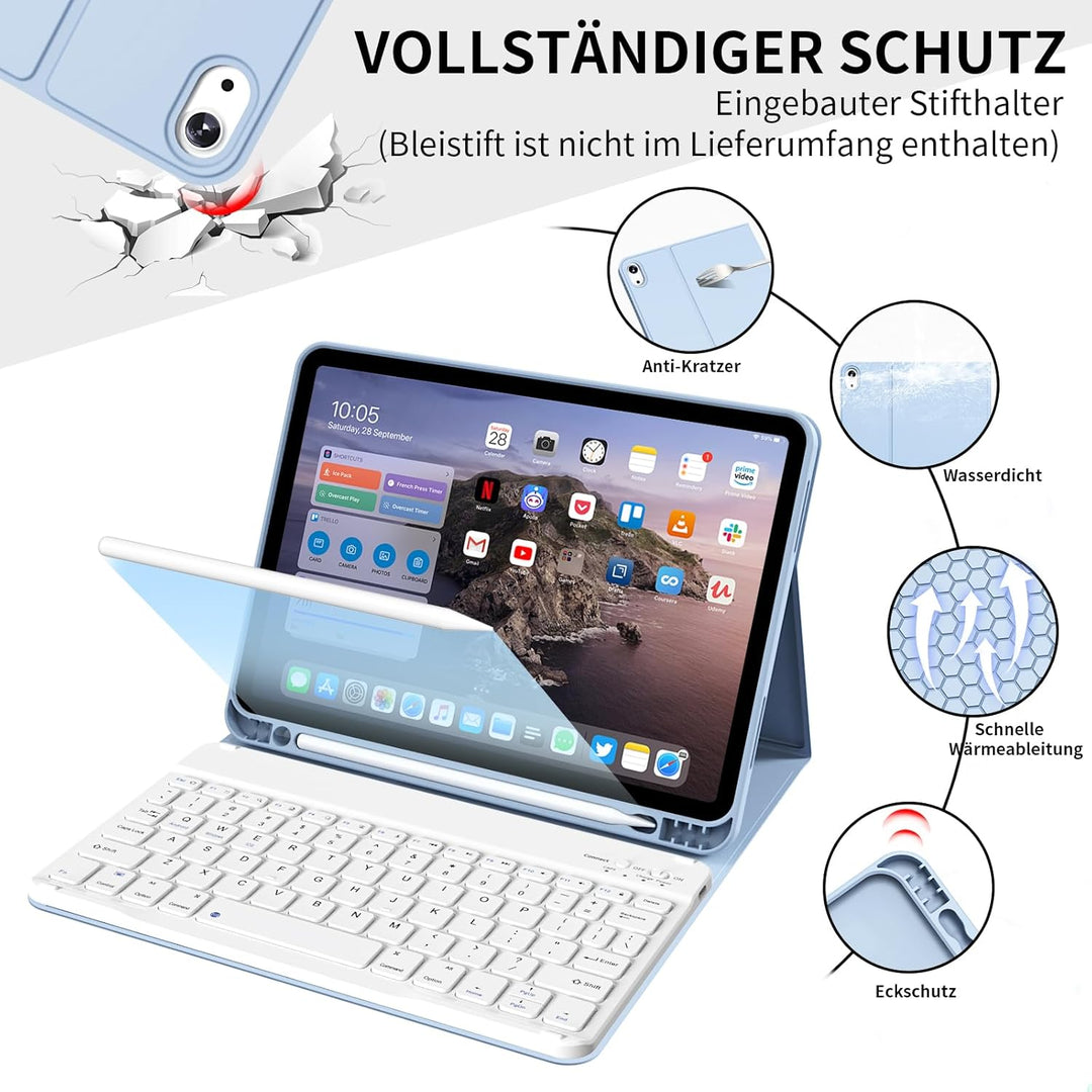 Hülle mit Tastatur für iPad A16 11. Generation 2025, für iPad 10. Generation 2022 10,9 Zoll, Bluetoo