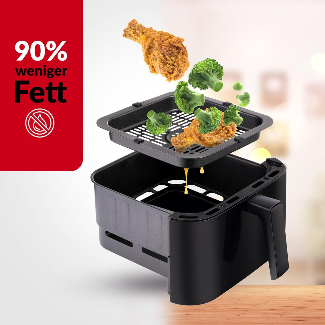 LEHMANN XL Heissluftfritteuse 6,5L, Airfryer mit oberem Panorama-Sichtfenster & Beleuchtung, Touchdi