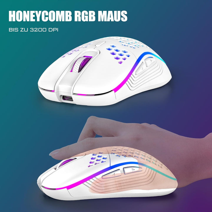 RedThunder 75% Kabelloses Gaming Tastatur und Maus Set, QWERTZ DE Layout, 85 Tasten, Wiederaufladbar
