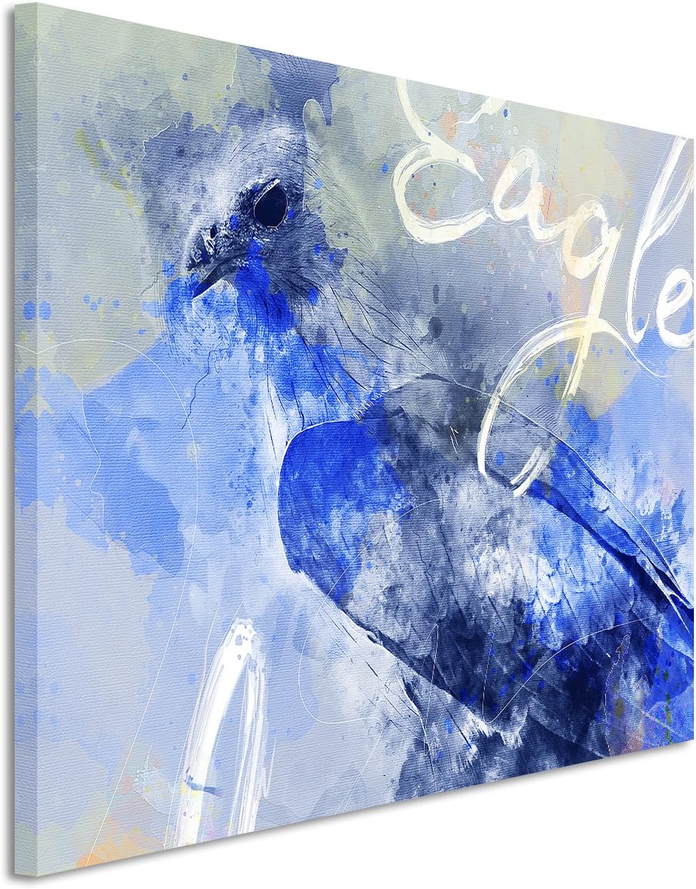 Paul Sinus Art Bild Leinwand 80x60cm Anmutiger Adler in Blautönen mit Kalligraphie, 80x60cm