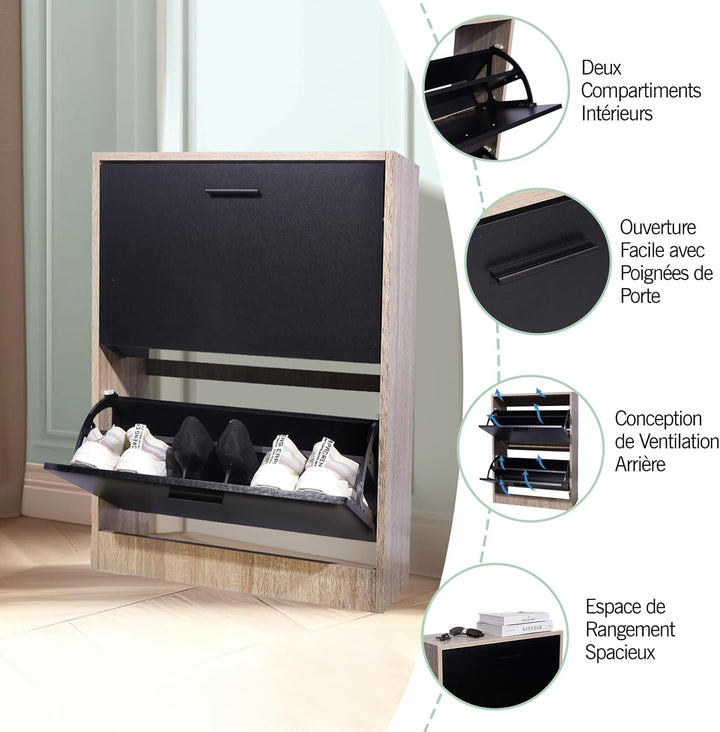 CASABEL Schuhschrank für 12 Paar – grosse Kapazität für den Eingangsbereich – L 60 x T 24 x H 80 cm