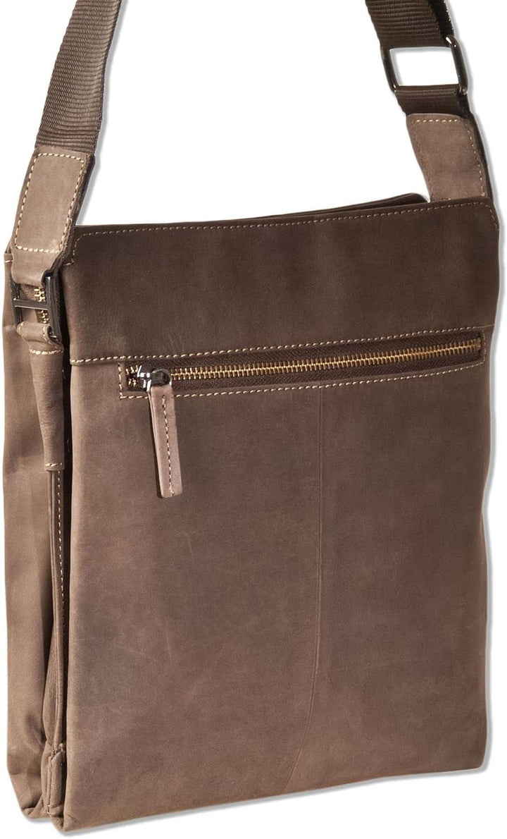Woodland Umhängetasche mit Tabletfach aus naturbelassenem Büffelleder in Dunkelbraun/Taupe