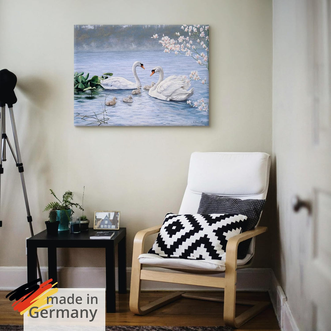 ARTland Leinwandbilder Wandbild Bild auf Leinwand 60x45 cm Wanddeko Schwan Tiere Vögel Schwanfamilie