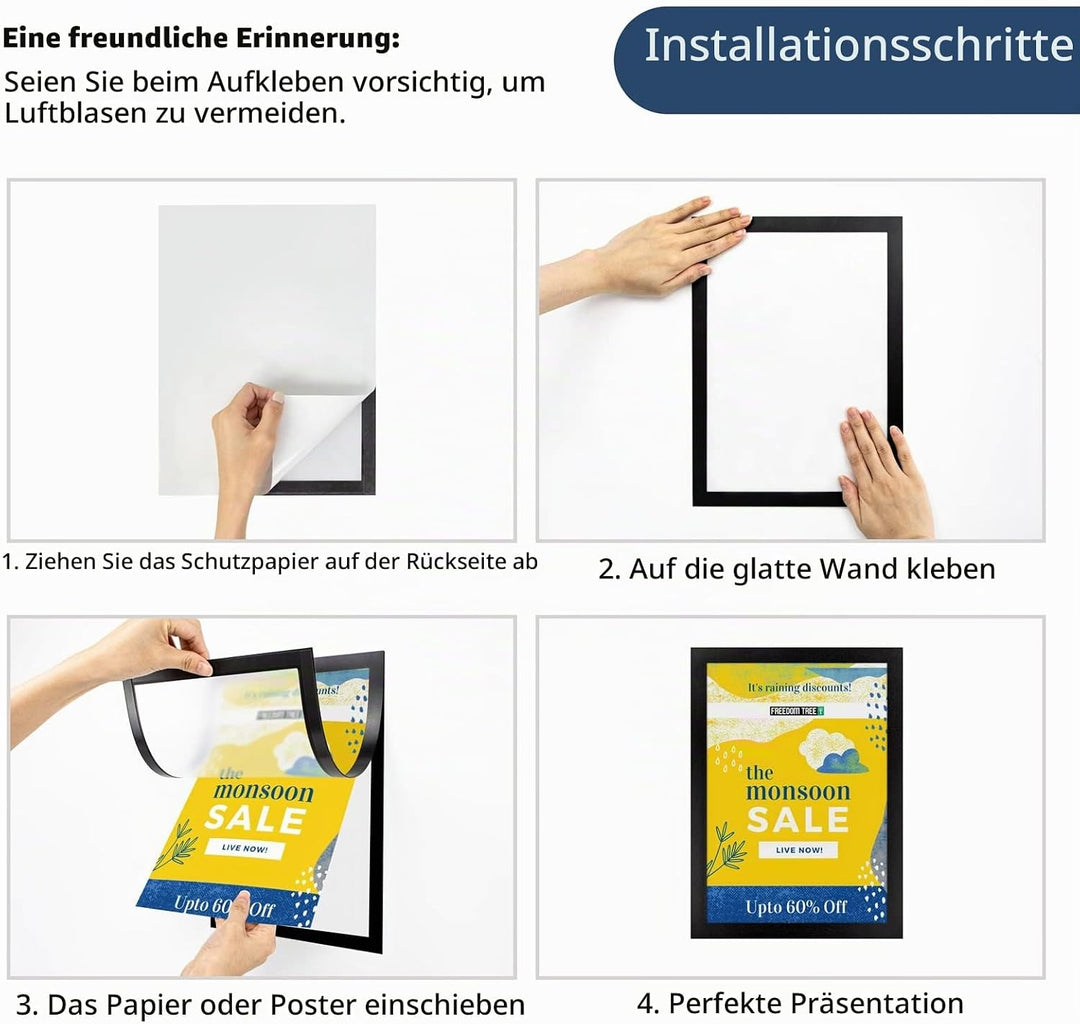 VAIIGO Magnetrahmen Info-Rahmen Selbstklebend mit Magnetverschluss für Informationsrahmen DIN A4 For