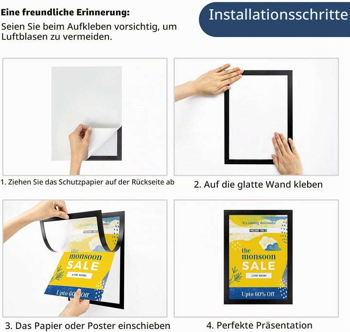 VAIIGO Magnetrahmen Info-Rahmen Selbstklebend mit Magnetverschluss für Informationsrahmen DIN A4 For