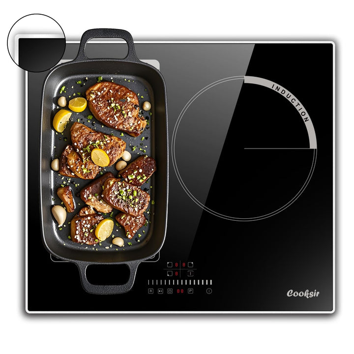 Cooksir Induktionskochfeld mit Rahmen, 60cm Einbau Kochfeld 3 Platten, 6800W, Flex Zone für Grill, K