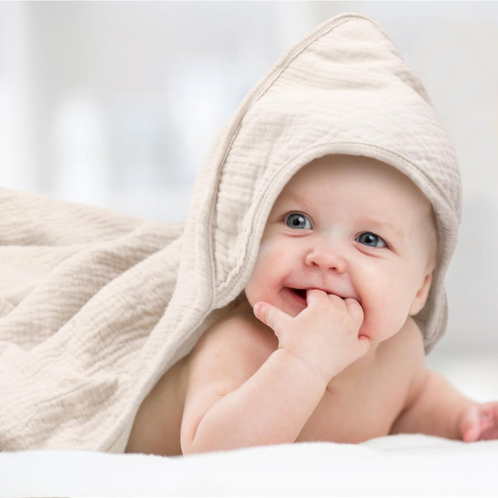 Kapuzenhandtuch Baby 2er-Pack, Musselin Baumwolle Baby Handtuch Kapuze, Ultraweiche und Saugfähige B