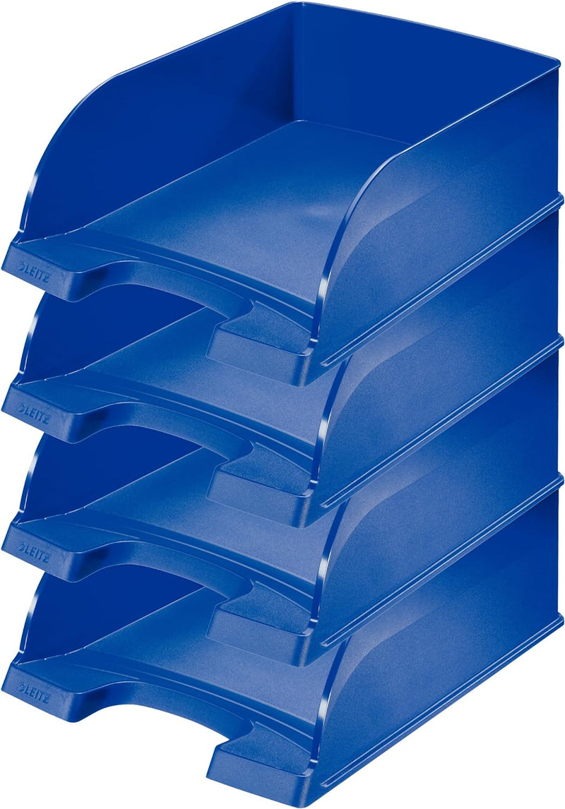 Leitz Briefkorb A4 Jumbo, 4er Pack, Blau, Mit extragrossem Fassungsvermögen, Plus Serie, 52330035 4