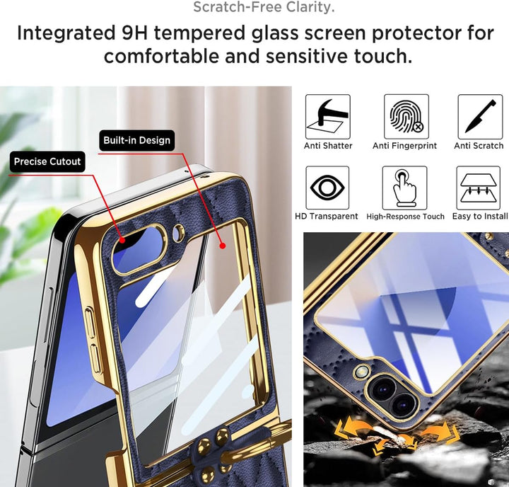 Miimall Lederhülle Kompatibel mit Samsung Galaxy Z Flip 6/Flip7 FE Hülle mit Kameraschutz+Ring Ständ