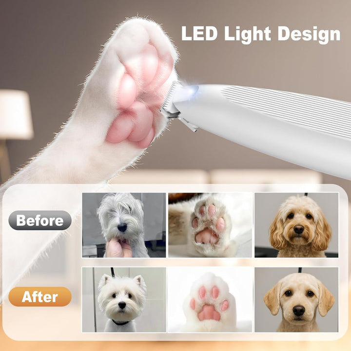 YAZEKY Leise Pfotentrimmer für Hunde, Profi Hundeschermaschine mit LED-Licht, Wasserdichte Pfoten Ra