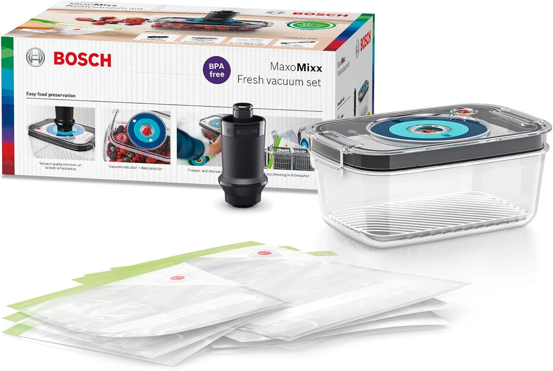 Bosch Vakuum-Frischhalteset MSZV8FS1, Vakuumpumpe, Tritan Vakuum-Frischhaltedose, 3 Vakuum-Frischhal