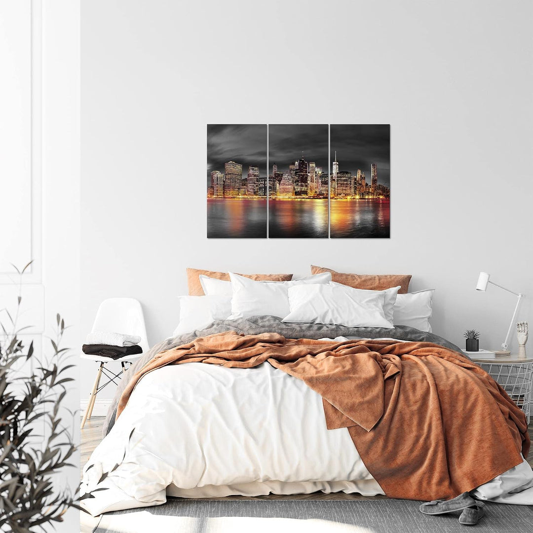 Runa Art Wandbilder New York City Bild XXL Wohnzimmer Büro Schwarz Gold Skyline 120 x 80 cm 3 Teilig