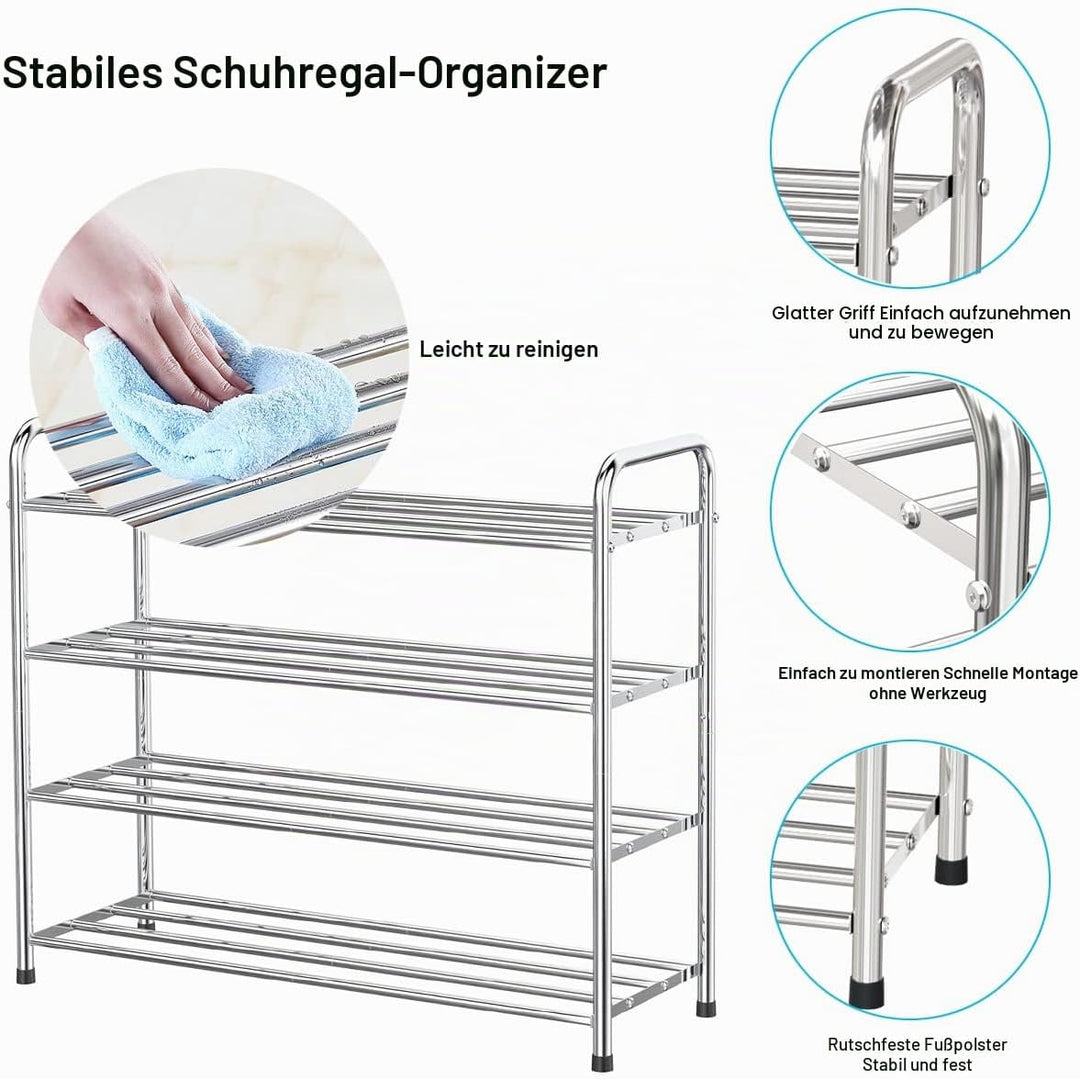 FANHAO Schuhregal, Schuhregale 4 Ebenen Edelstahl, Schuh-Organizer für bis zu 12-16 Paar Schuhe, Sch