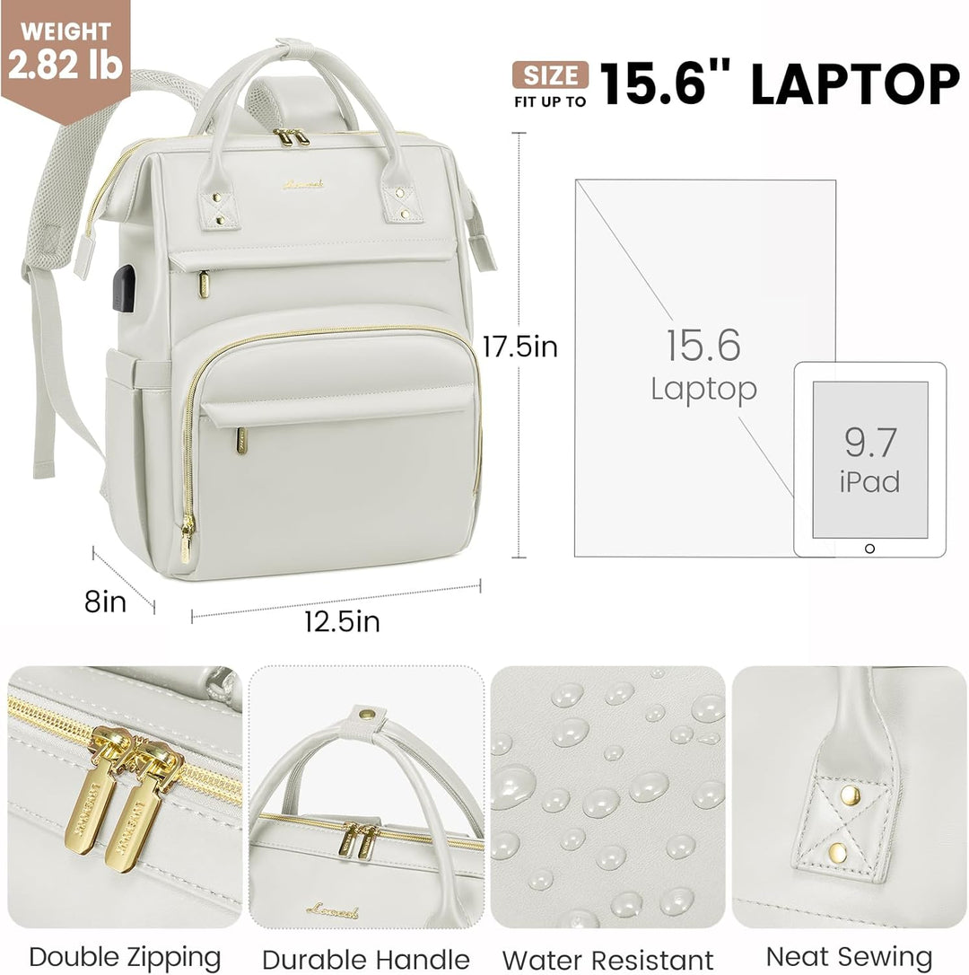 LOVEVOOK Rucksack Damen, Wasserdicht Laptoprucksack 15,6 Zoll Gross PU Schulrucksack Tasche mit USB