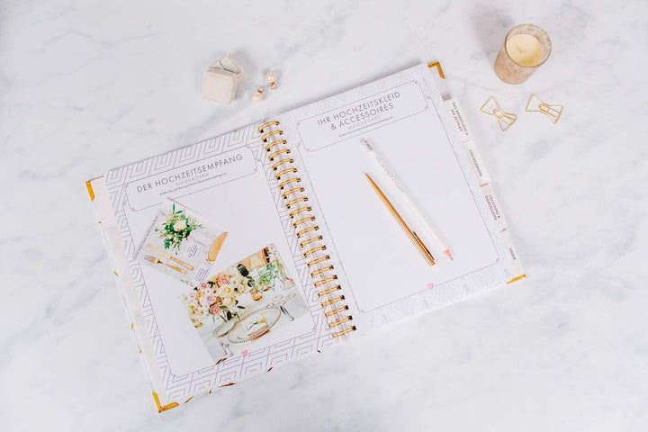 Hochzeitsplaner Deutsch Organizer Buch & Hochzeit Kalender Marmor Design Gold - German Wedding Plann