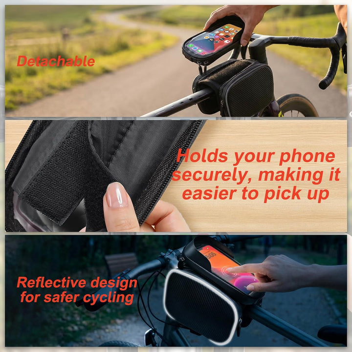 Fahrrad Rahmentasche, Wasserdicht Fahrrad Lenkertasche Oberrohrtasche Bikepacking mit TPU Sensitivem