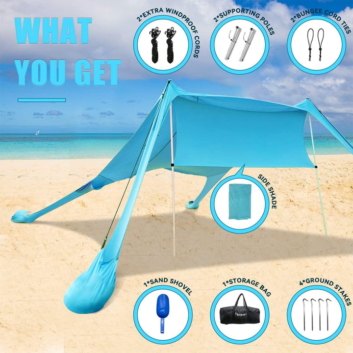 Strandzelt Sonnenschutz Strand zelte strandmuschel Muschel UPF50+ mit Sandschaufel, Erdnägeln und St