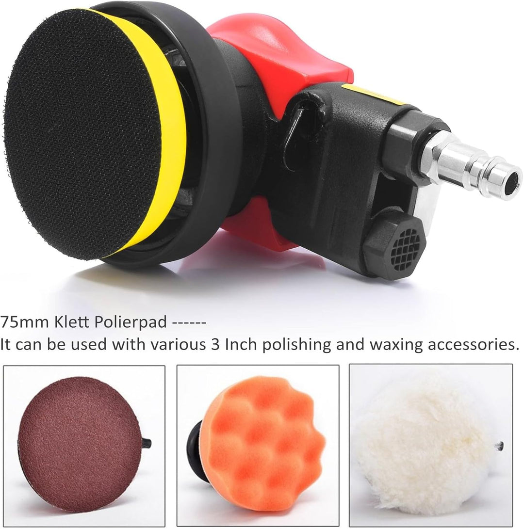Druckluft Exzenterschleifer 75mm (3"), 10000 RPM, Profi mini Druckluftschleifer Schleifmaschine Poli