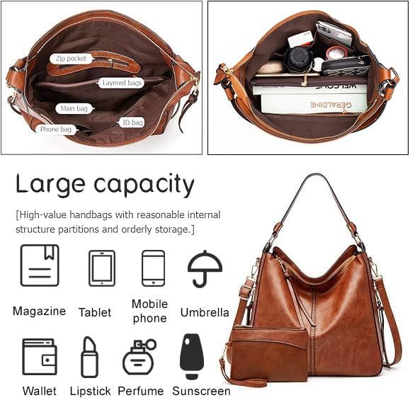 Lifetooler Handtaschen Set Gross Leder Tasche Schultertasche Hobo Taschen Damen Portemonnaie Geschen