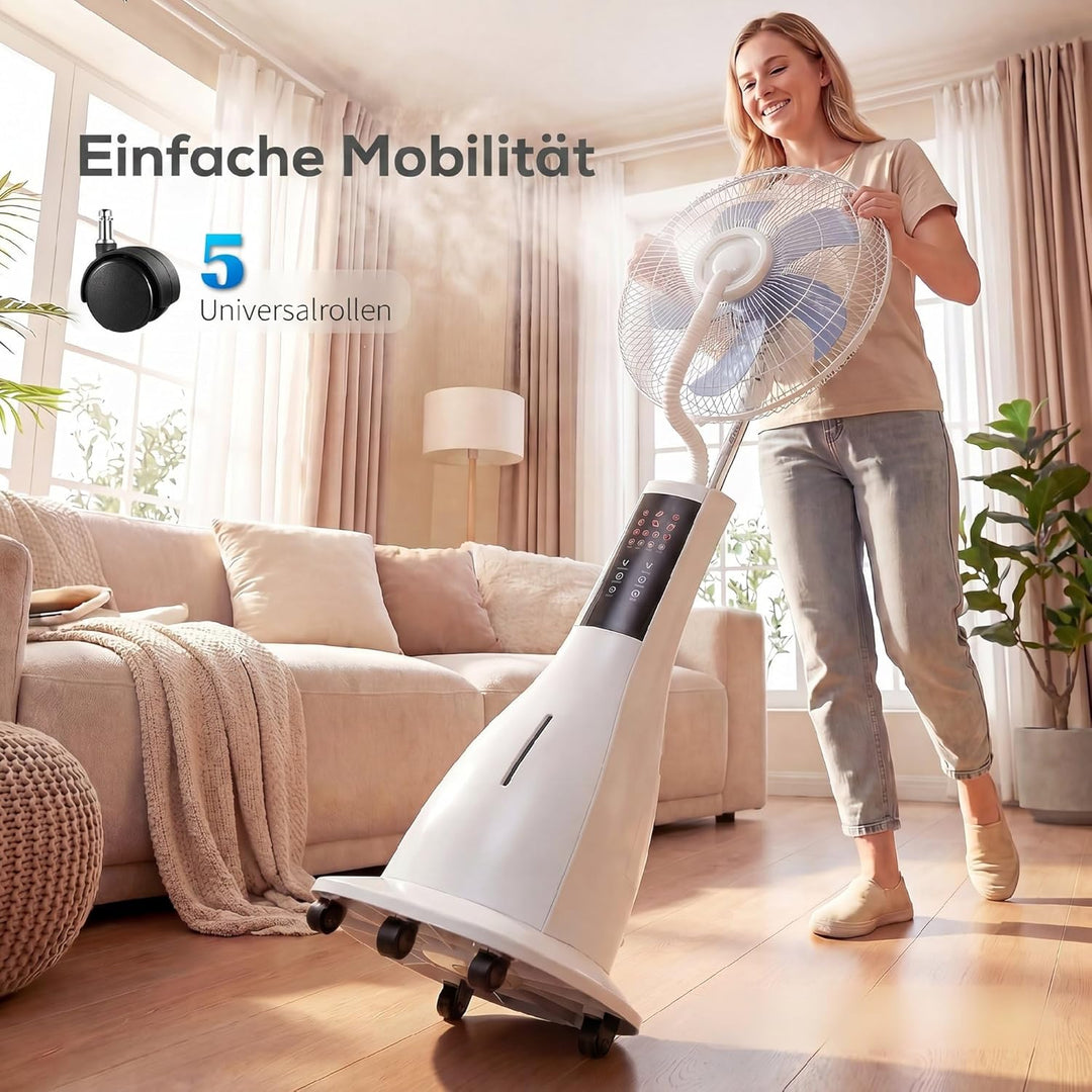 HOMCOM Ventilator mit Wasserkühlung, Luftbefeuchter, Standventilator mit Sprühnebel, 3 Modi, Fernbed