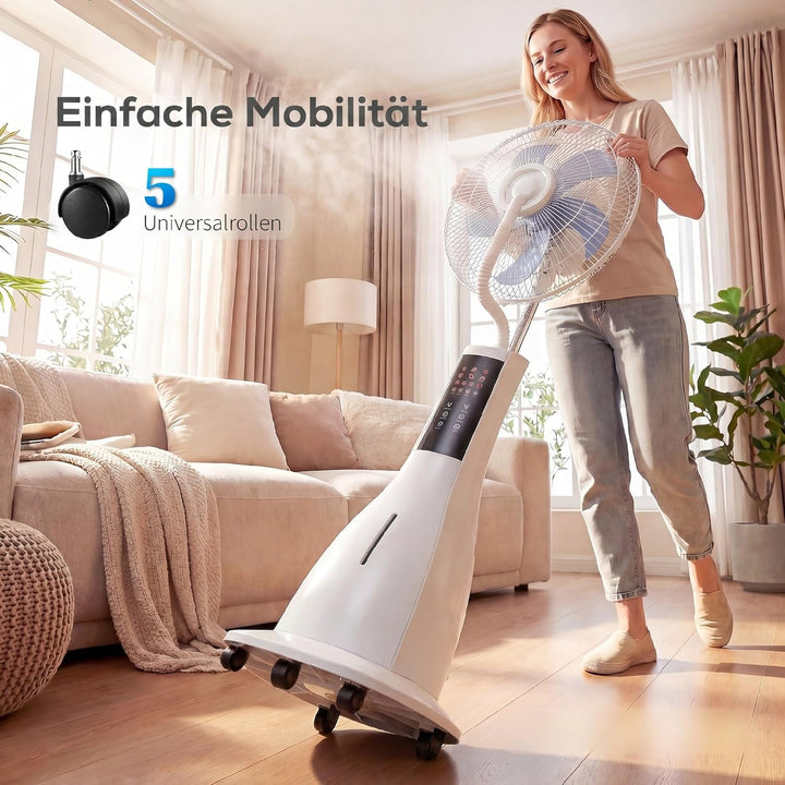 HOMCOM Ventilator mit Wasserkühlung, Luftbefeuchter, Standventilator mit Sprühnebel, 3 Modi, Fernbed