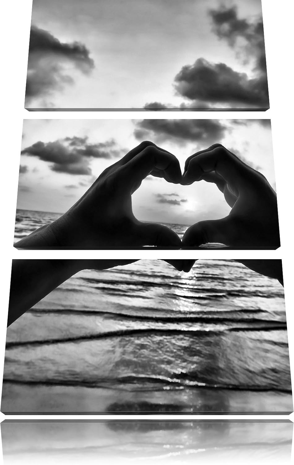 Pixxprint Händen geformtes Herz am Meer als Leinwandbild/Grösse: 3 Teilig (120x80) cm/Wandbild/Kunst