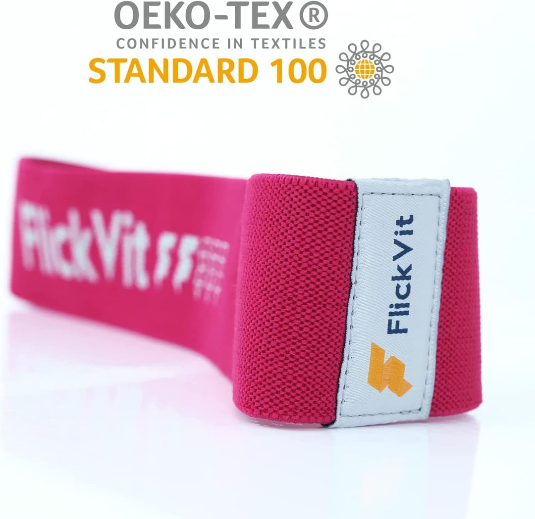 FlickVit Fitnessbänder 4er Set- Beginner (2 & 3) inkl. Tragebeutel, Fitnessband Stoff, Klimmzugband,