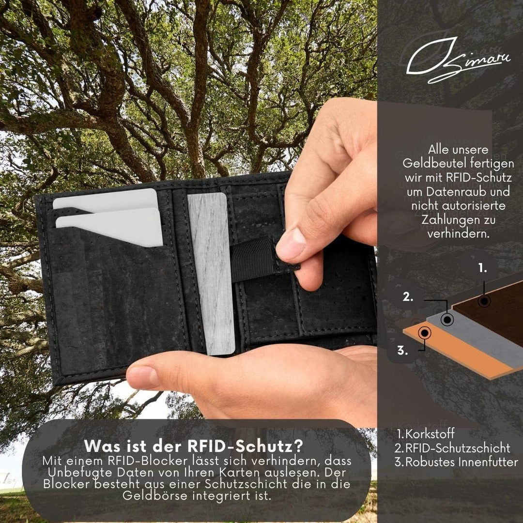 Simaru Kork Geldbeutel Damen & Herren, Geldbörse mit RFID-Schutz, vegan, nachhaltig & langlebig, 5+