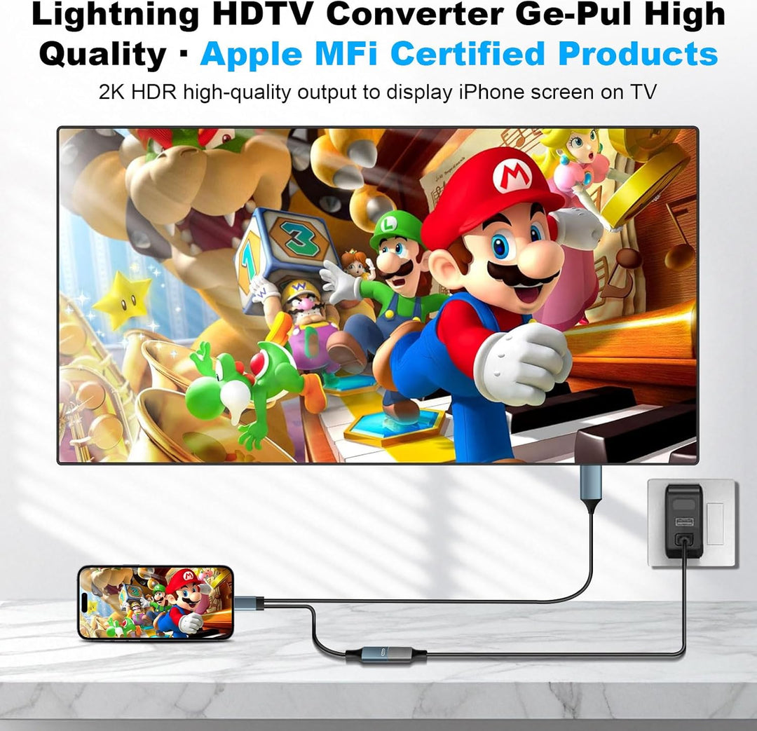 Lightnning HDMI-Kabel 2m für iPhone 14/13/12/11/XS/XR/8, 1080P Full HD Digital AV Adapter, kompatibe