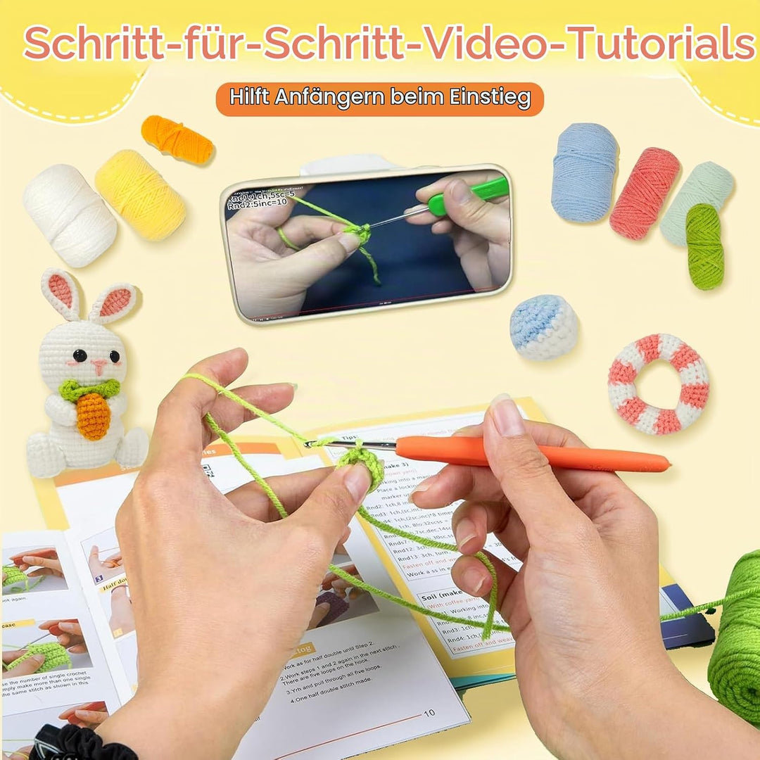 Lonsien Häkelset für Anfänger Tiere Crochet Set mit deutschem Sprachführer Schritt für Schritt Häkel