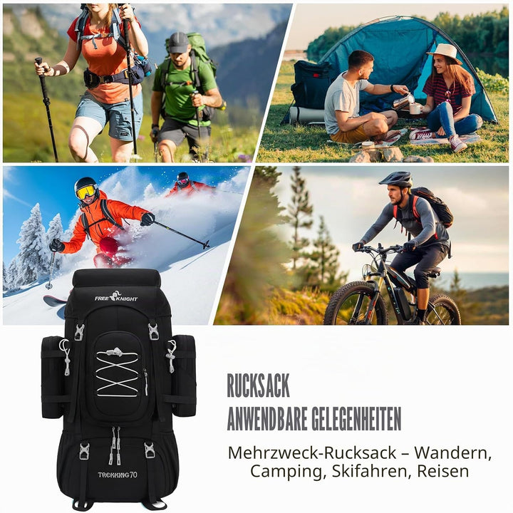 Bseash 70L (65+5) Wasserdichter Wanderrucksack mit Regenschutz, Outdoor-Sport, Reisen, Tagesrucksack