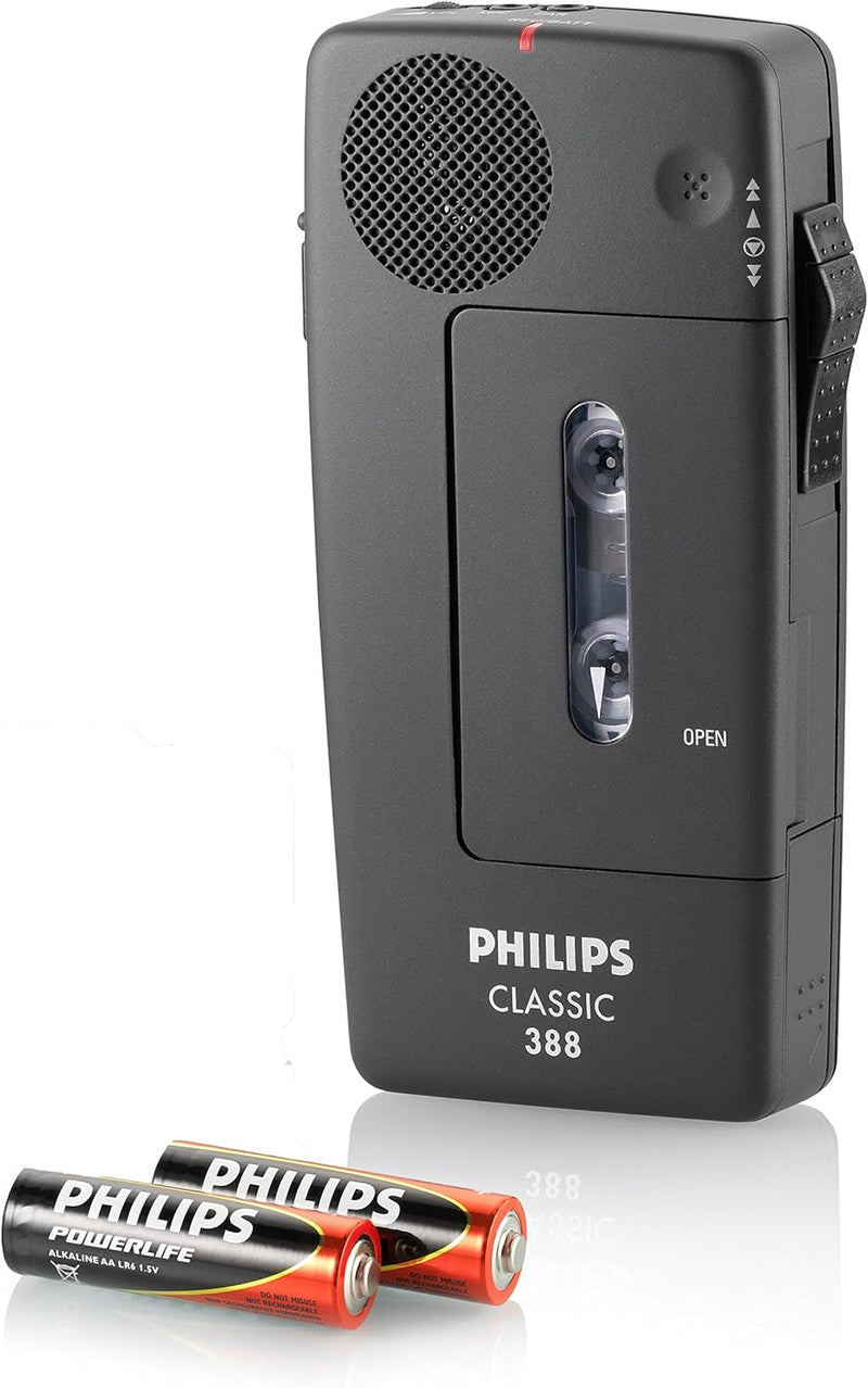 Philips LFH0388/00B Analoges Mini-Kassetten Diktiergerät 30 Mini-Kassette, 2 x AA Batterie sowie Han