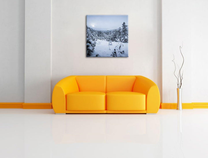 Pixxprint Winterlandschaft vereister See/Format: 70x70cm / Leinwandbild fertig bespannt Wandbild Kun