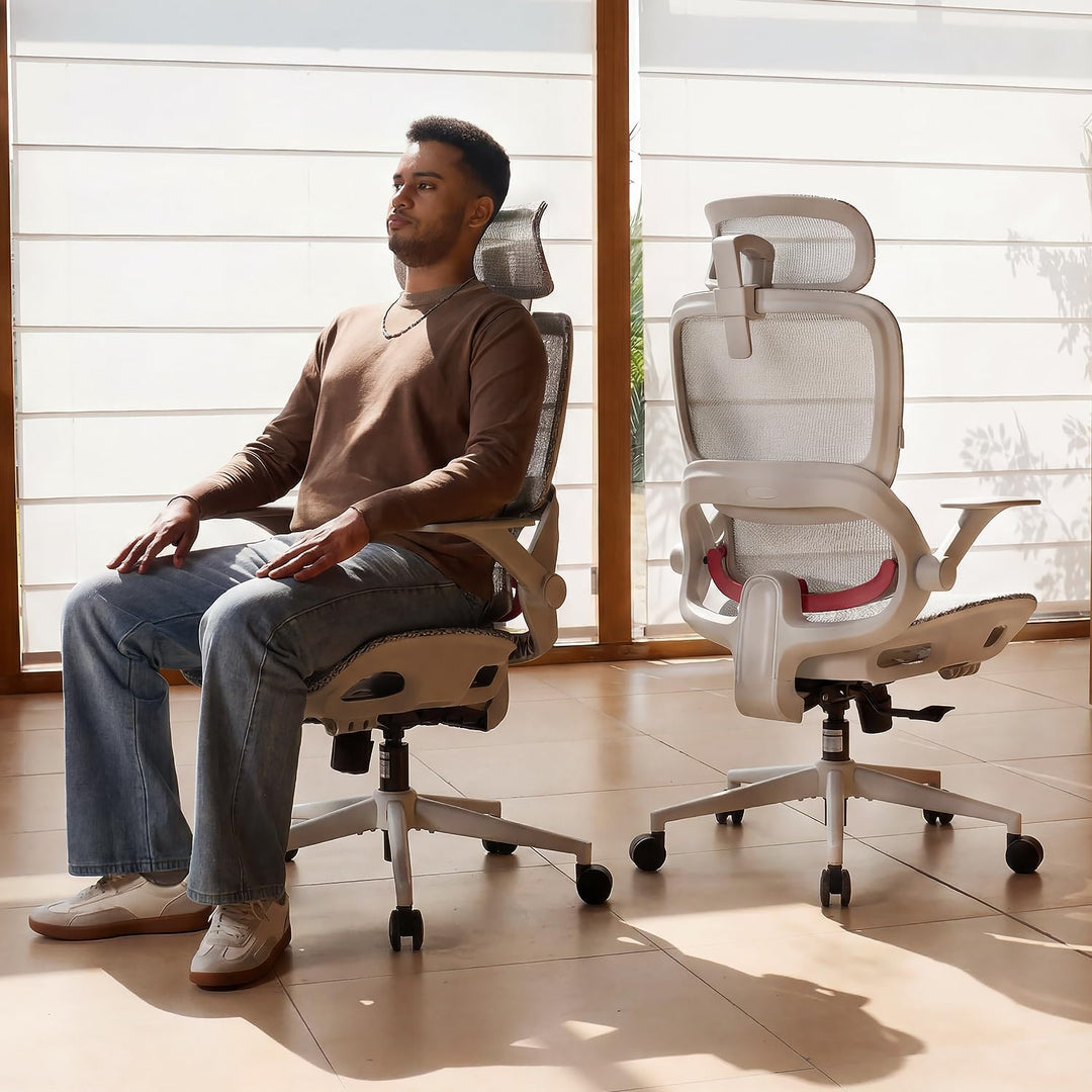 SIHOO Bürostuhl Ergonomisch,Verstellbarer Lordosenstütze Schreibtischstuhl Cremeweiss, Cremeweiss