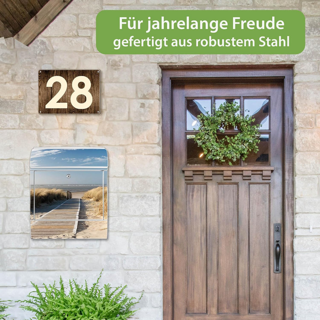 banjado® Design Briefkasten mit Motiv Dünen 39x47x14cm &amp; 2 Schlüssel - Briefkasten Stahl weiss mit Z