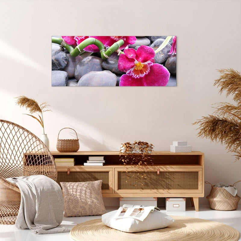 Wandbilder Dekoration Wohnzimmer Asiatisch bambus orchidee steine Panorama Bilder auf Leinwand 120x5