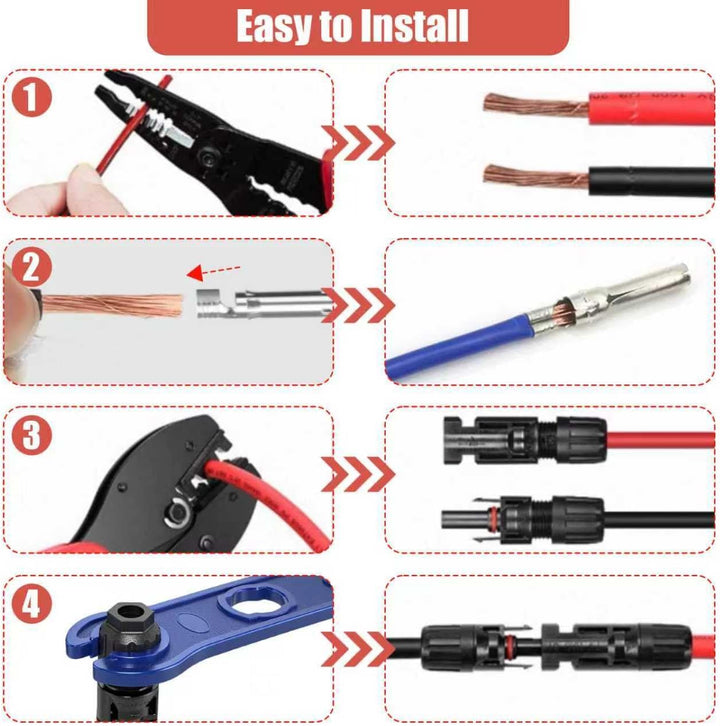 Solar Crimpzange Set für 2.5/4/6mm² PV Kabel, mit 1 MC4 Crimpzangen, 12 Paar Kabelstecker, 12 Paar M
