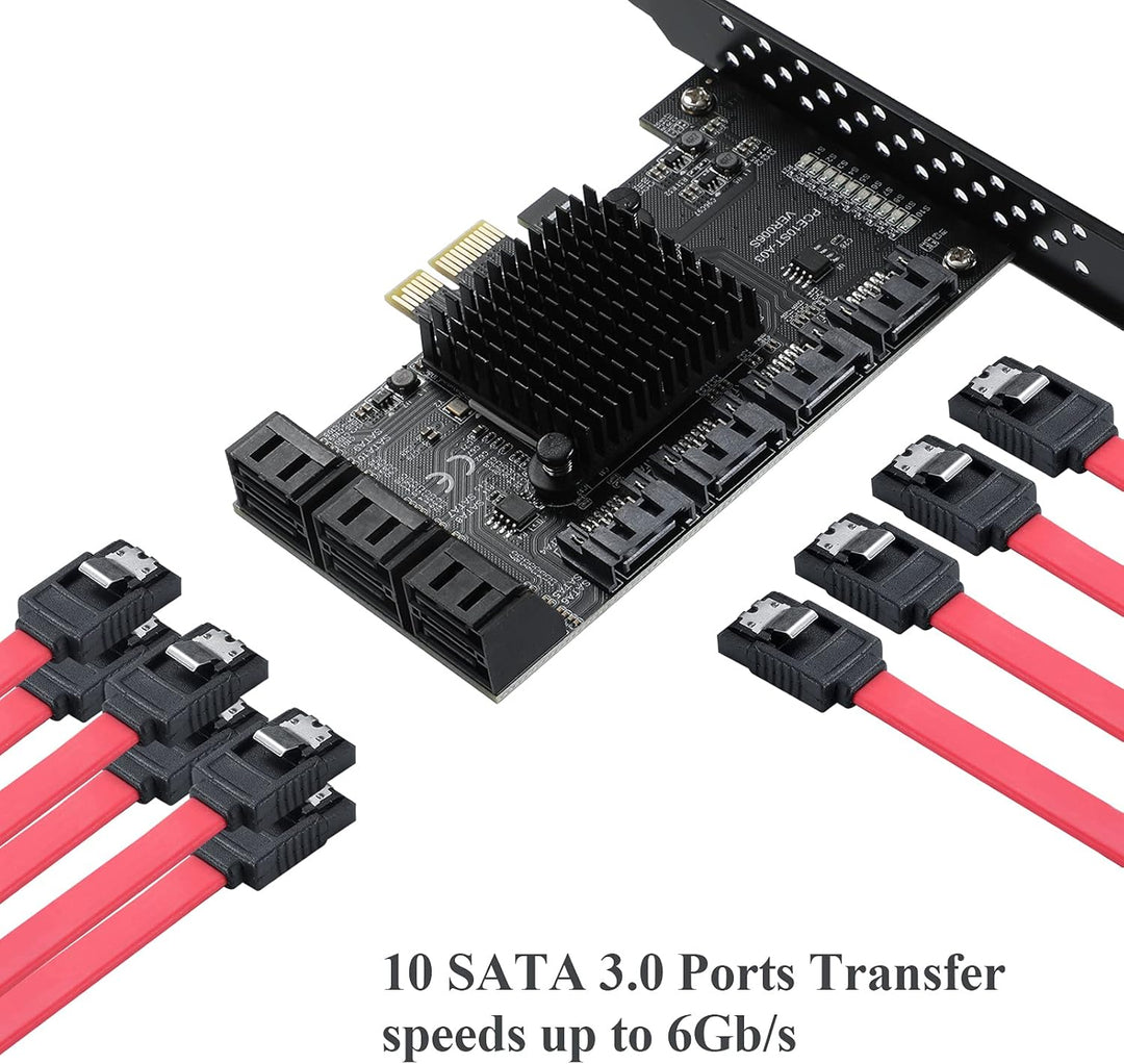 MZHOU PCIe SATA Karte 10 Port, PCI-E zu SATA Erweiterungskarte,6Gbps Controllerkarte Unterstützung v