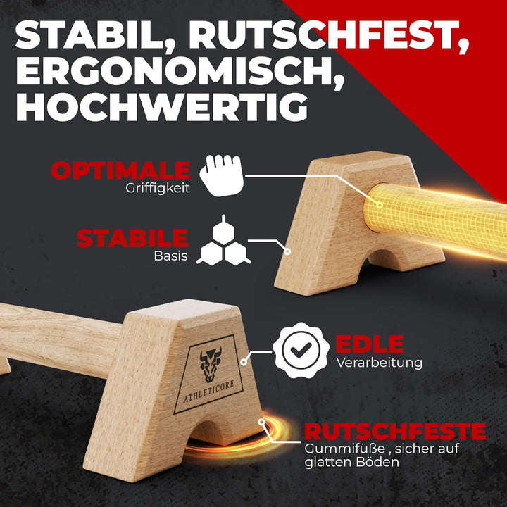Liegestützgriffe Set (2x) aus Buchenholz - ohne Wackeln - gelenkschonend & rutschfest – Parallettes