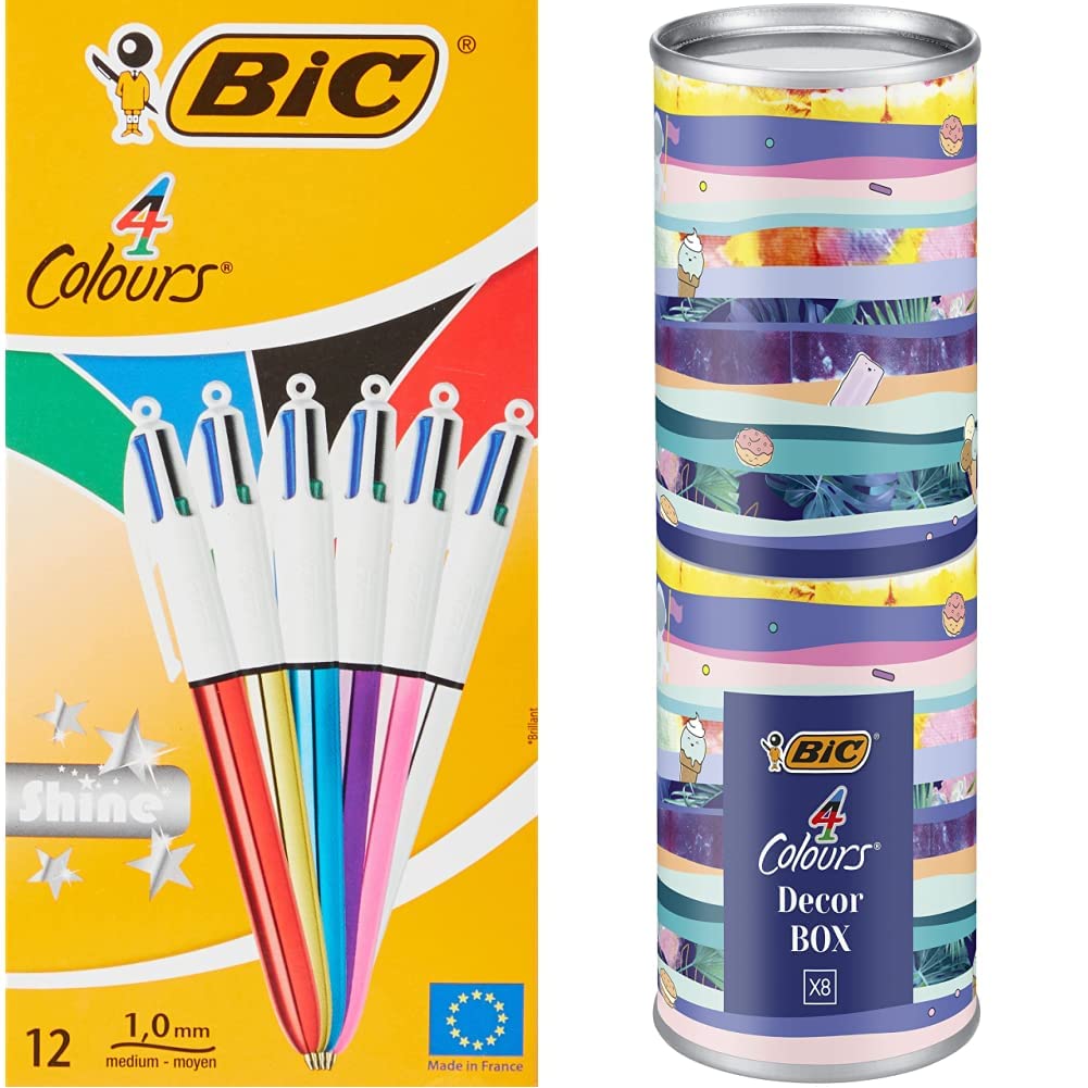 BIC 4 Farben Kugelschreiber Set 4 Colours Shine in verschiedenen Farben, 12er Pack & 4 Colours Stift