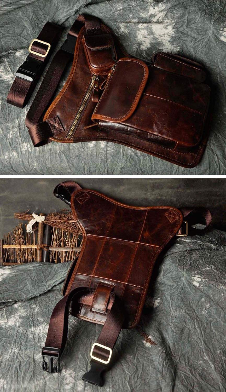 Le'aokuu Herren Echtes Leder Tasche Beinbeutel Beintasche Aussenbeintasche Hüfttasche Drop Leg Thigh