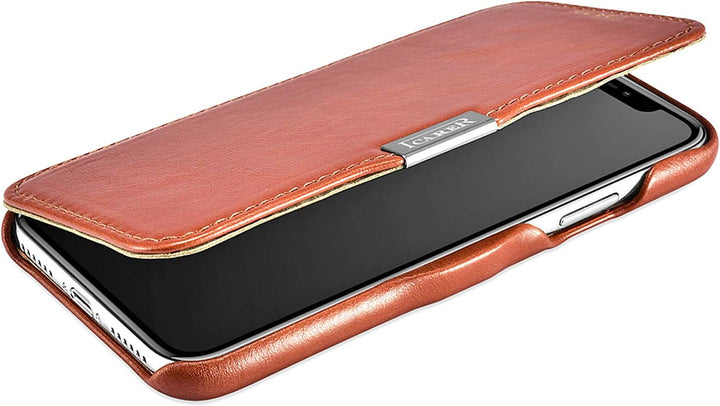 ICARER Hülle passend für Apple iPhone XS und iPhone X, Handyhülle mit echtem Leder, Case, Schutz-Hül