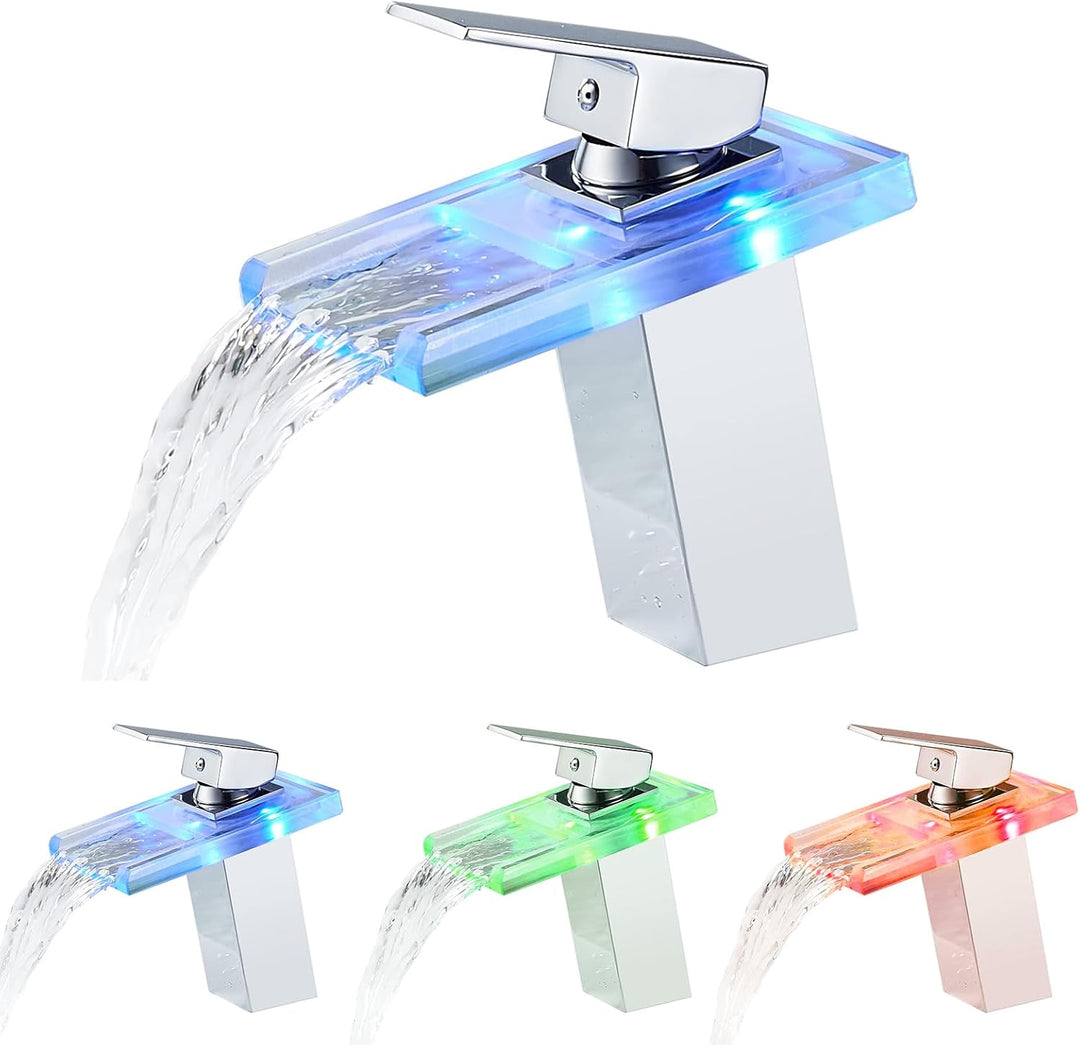 KEOKBON Wasserhahn Bad, LED Lichter Wasserhahn, Einhandmischer Wasserfall Wasserhahn, Kaltes und Hei