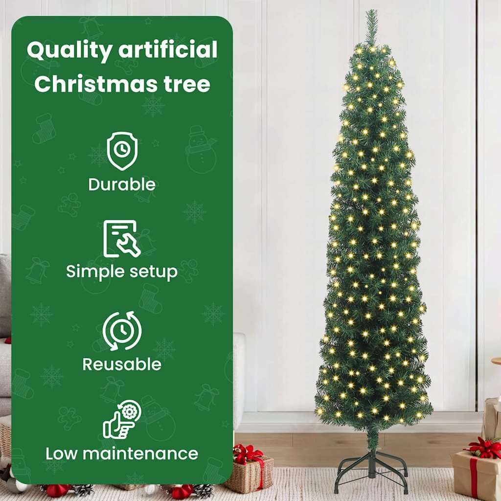 vidaXL Schlanker Weihnachtsbaum mit 300 LEDs Grün 210 cm, Grün 210 cm