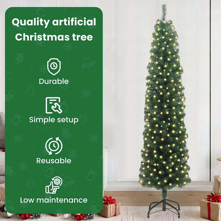vidaXL Schlanker Weihnachtsbaum mit 300 LEDs Grün 210 cm, Grün 210 cm