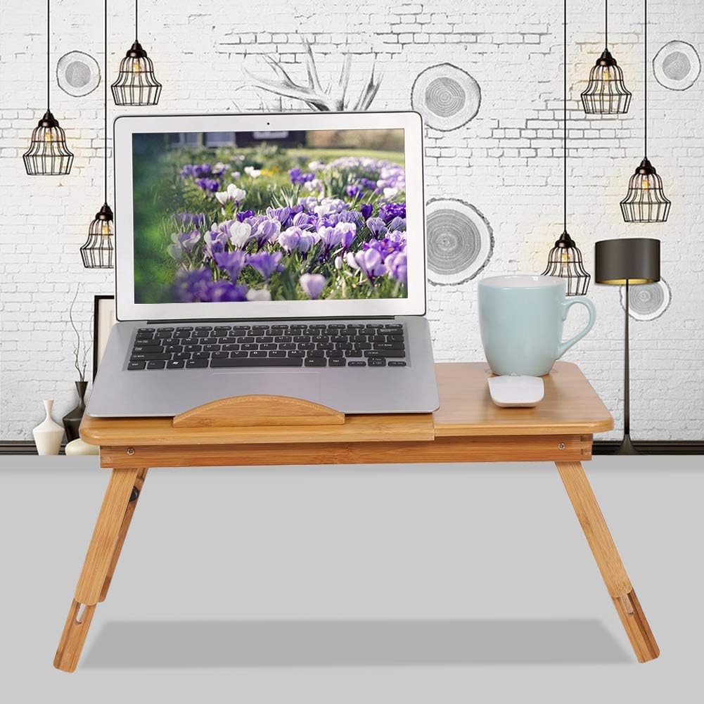 Laptop-Tisch aus Bambus, klappbar, tragbar, Bett, Computer, verstellbar, mit Schublade, Schreibtisch